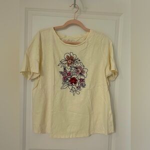 Talbots Floral Print embroidered Cream Top
